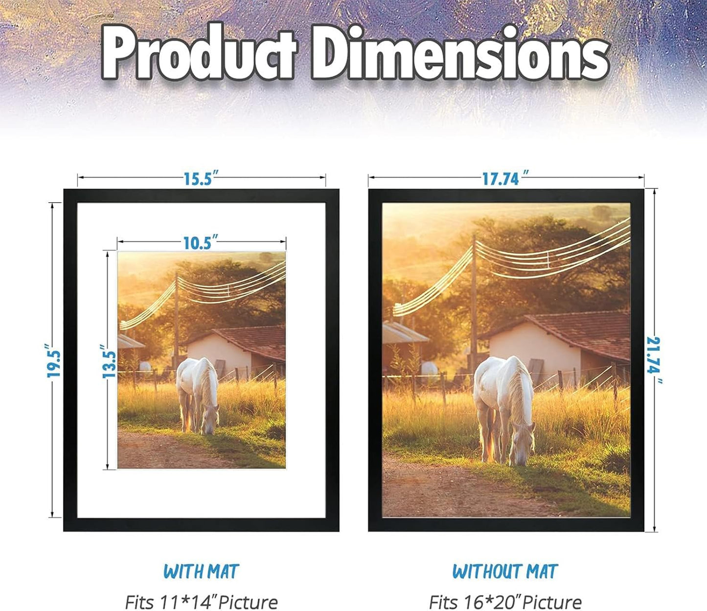 16x20 Black MDF Picture Frame for 11x14 Photo with White Mat (6 Pack)