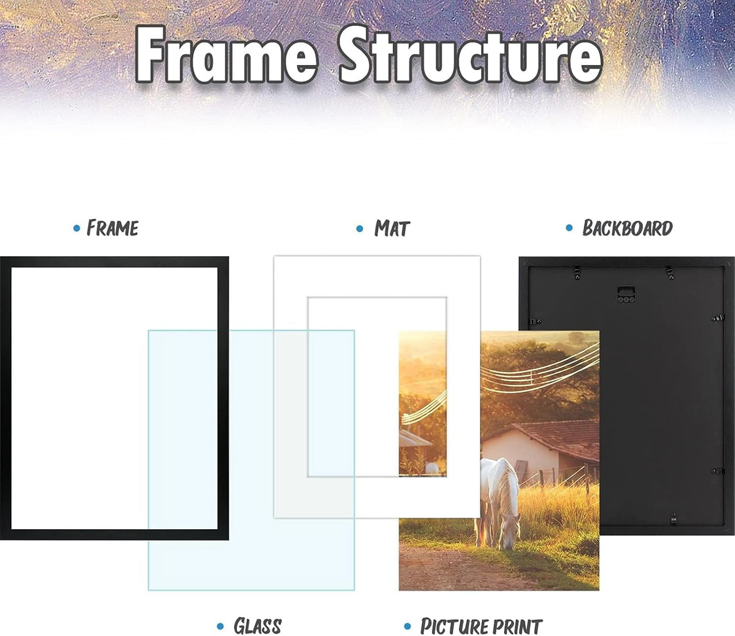16x20 Black MDF Picture Frame for 11x14 Photo with White Mat (6 Pack)