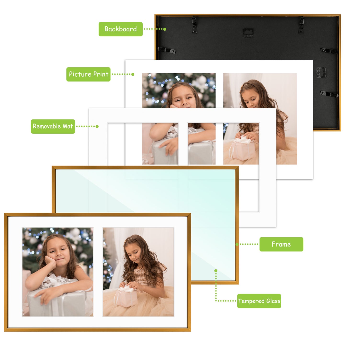 Clearance 12x19 Aluminum Collage Photo Frame for Two 8x10 Photos Rose Gold (6 Pack)