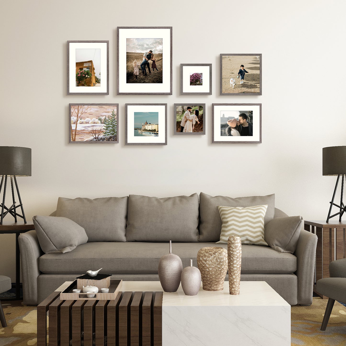 BOGO 12x16 Grey Picture Frame for 8x12 Photo with Ivory Mat and Real Glass (8 Pack)
