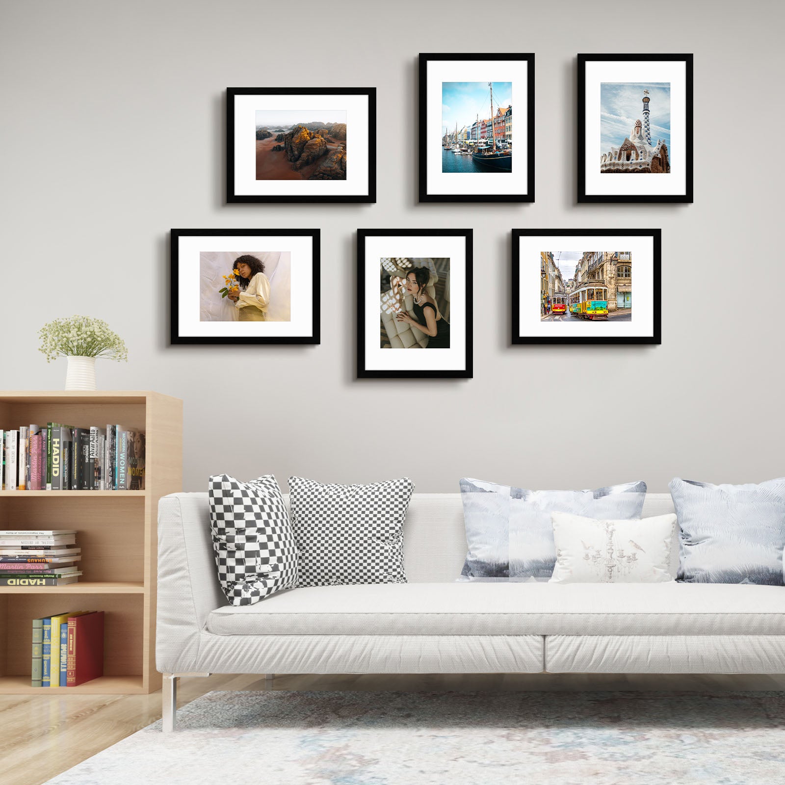12x16 Black Picture Frame for 8.5x11 Photo with White Mat (8 Pack