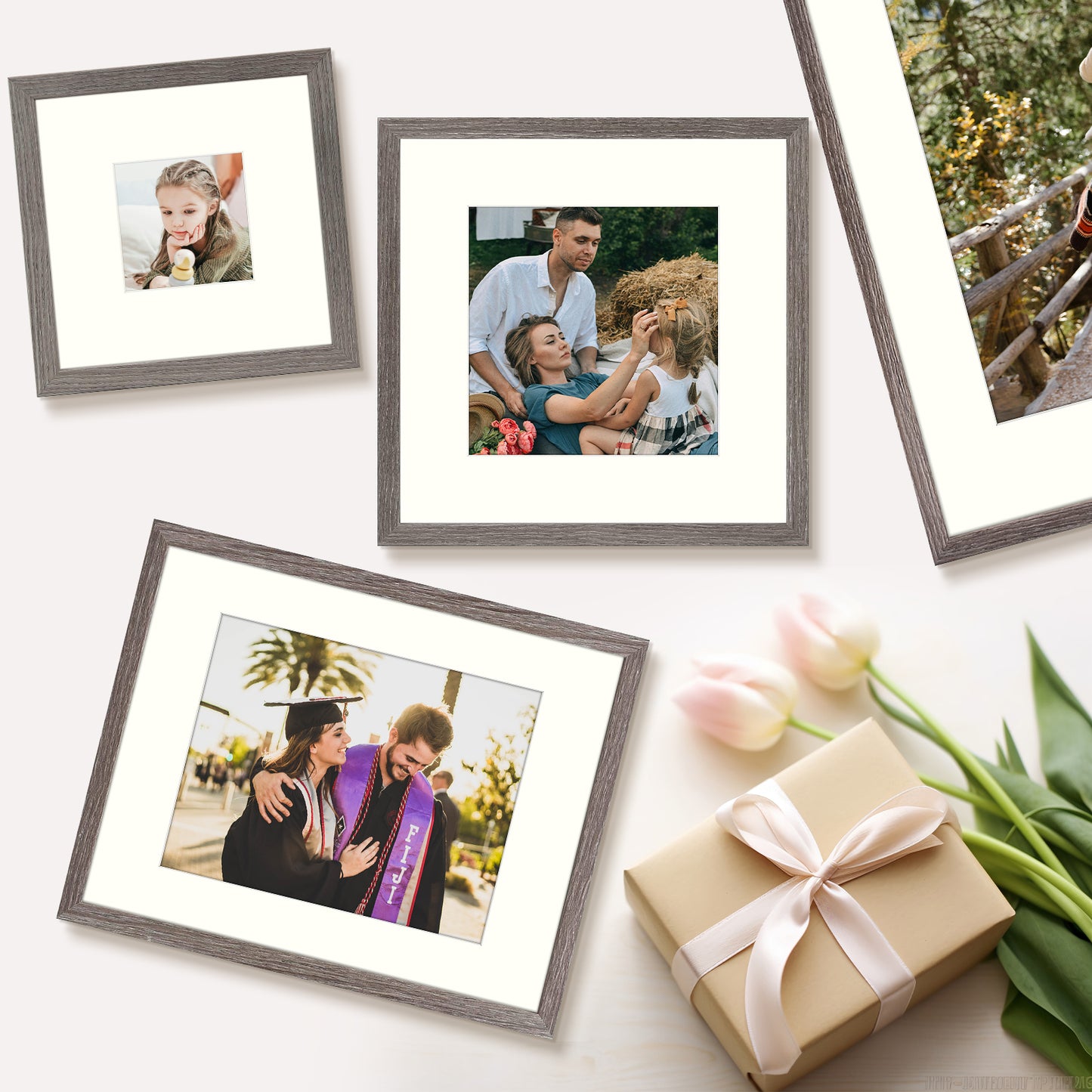 BOGO 12x16 Grey Picture Frame for 8x12 Photo with Ivory Mat and Real Glass (8 Pack)