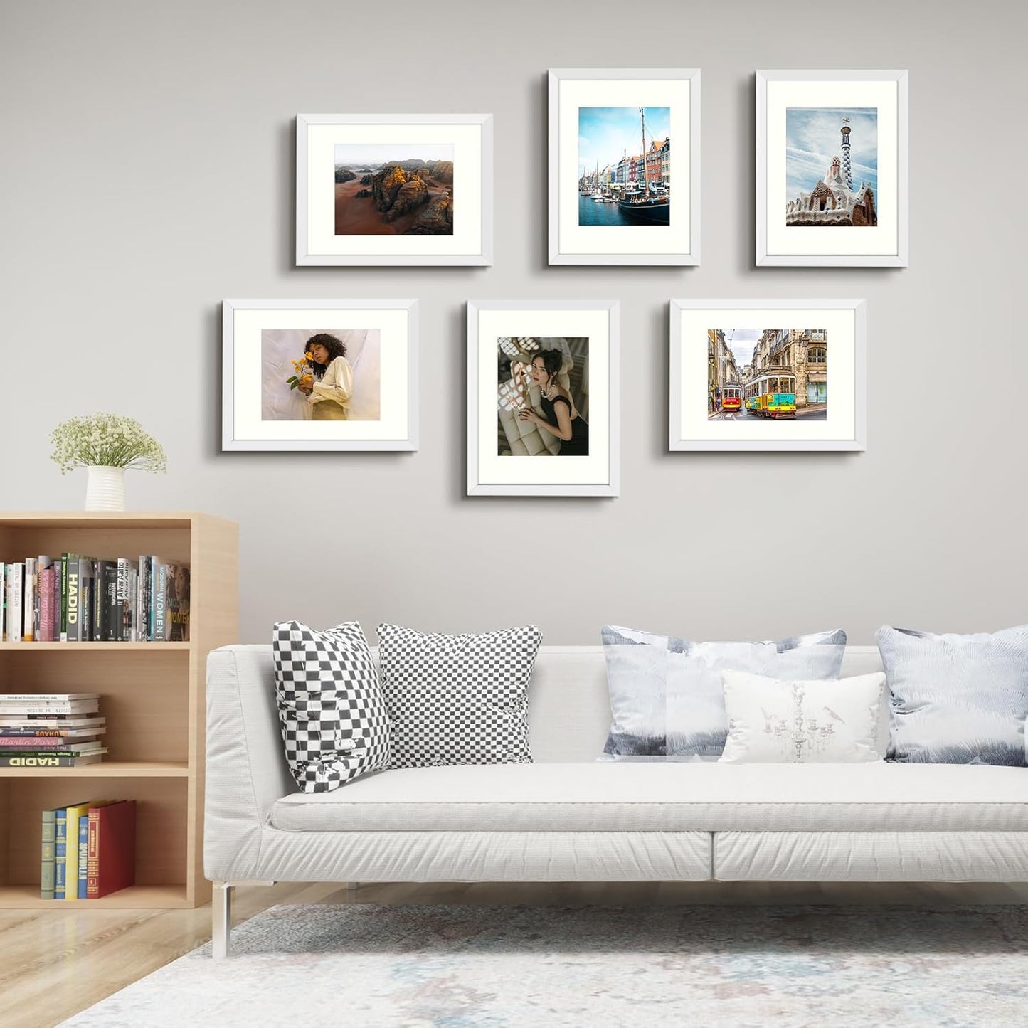 Frametory, Clearance 12x16 White Picture Frame for 8.5x11 Photo with Ivory Mat  (8 Pack)