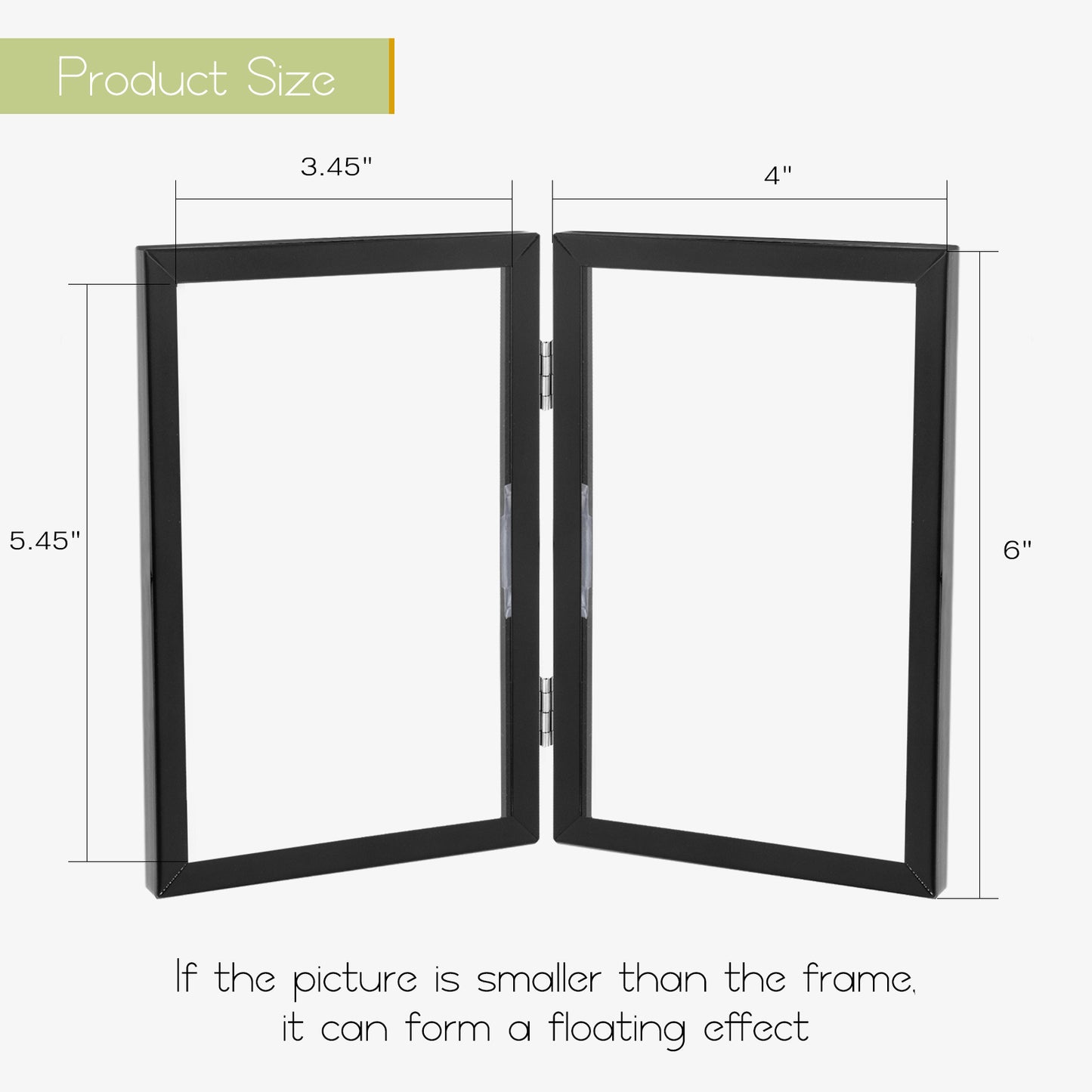 Clearance, 4x6 Floating Frame, Double Hinged Metal Frame Displays Any Size Picture up to 4 by 6 (12 Pack)