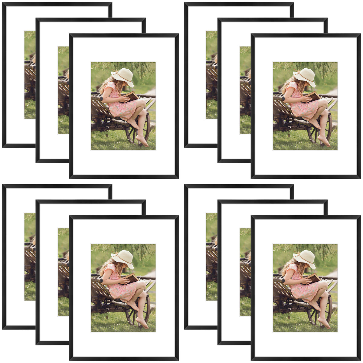 9x12 Aluminum Frame with White Mat for 6x8 Photo (12 Pack)