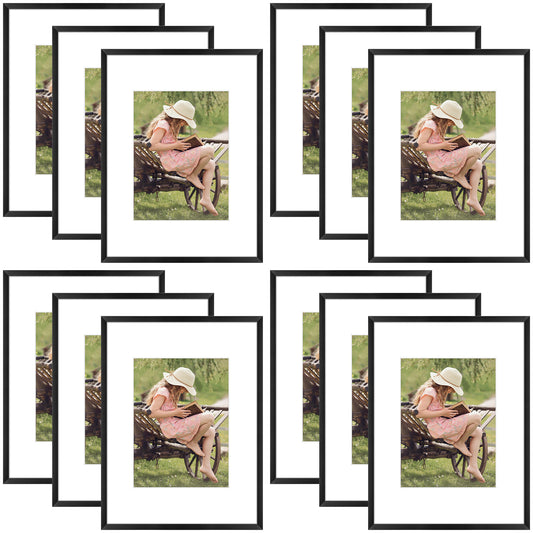 9x12 Aluminum Frame with White Mat for 6x8 Photo (12 Pack)