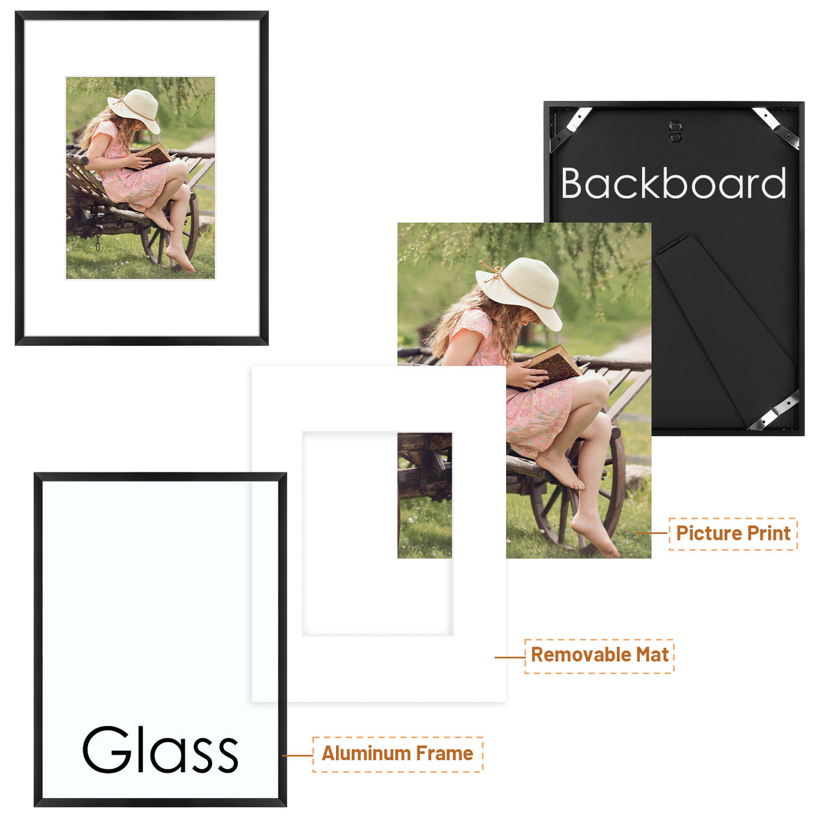 9x12 Aluminum Frame with White Mat for 6x8 Photo (12 Pack)