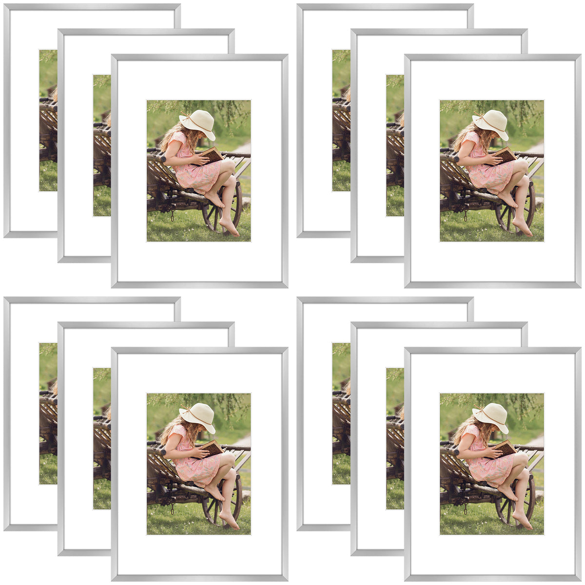 9x12 Aluminum Frame with White Mat for 6x8 Photo (12 Pack)