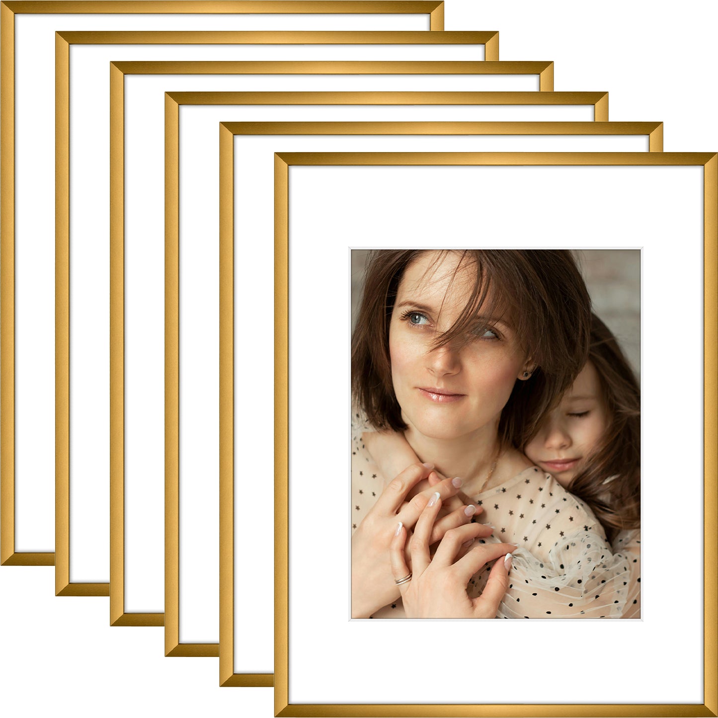 11x14 Metal Picture Frame for 8x10 Photo with White Mat and Real Glass (6 Pack)