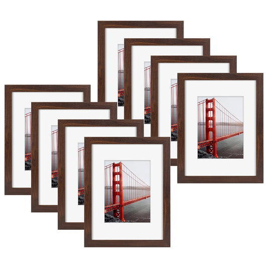 Frametory, 9x12 Picture Frame with White Mat for 6x8 Photo (8 Pack)