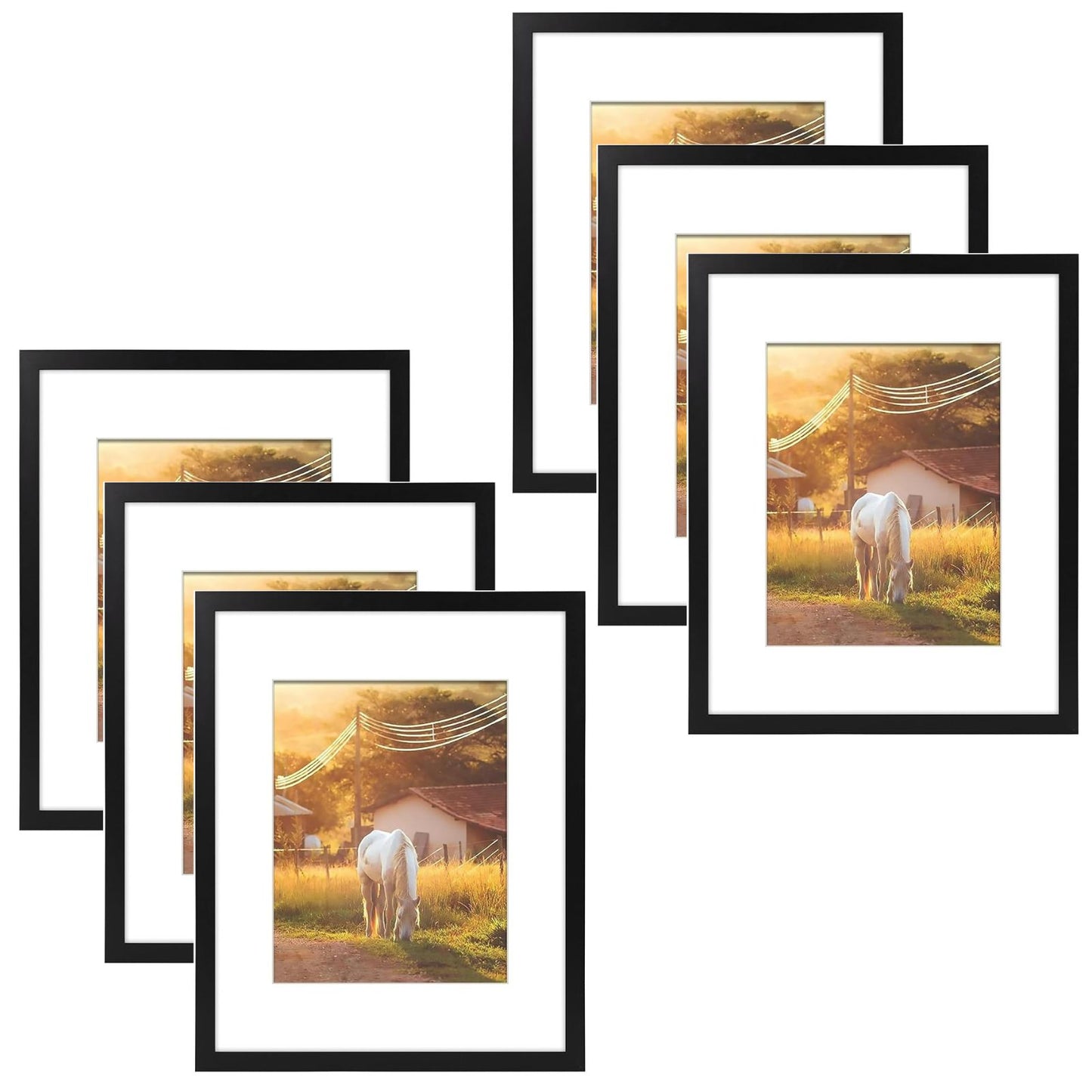 16x20 Black MDF Picture Frame for 11x14 Photo with White Mat (6 Pack)