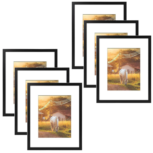 16x20 Black MDF Picture Frame for 11x14 Photo with White Mat (6 Pack)