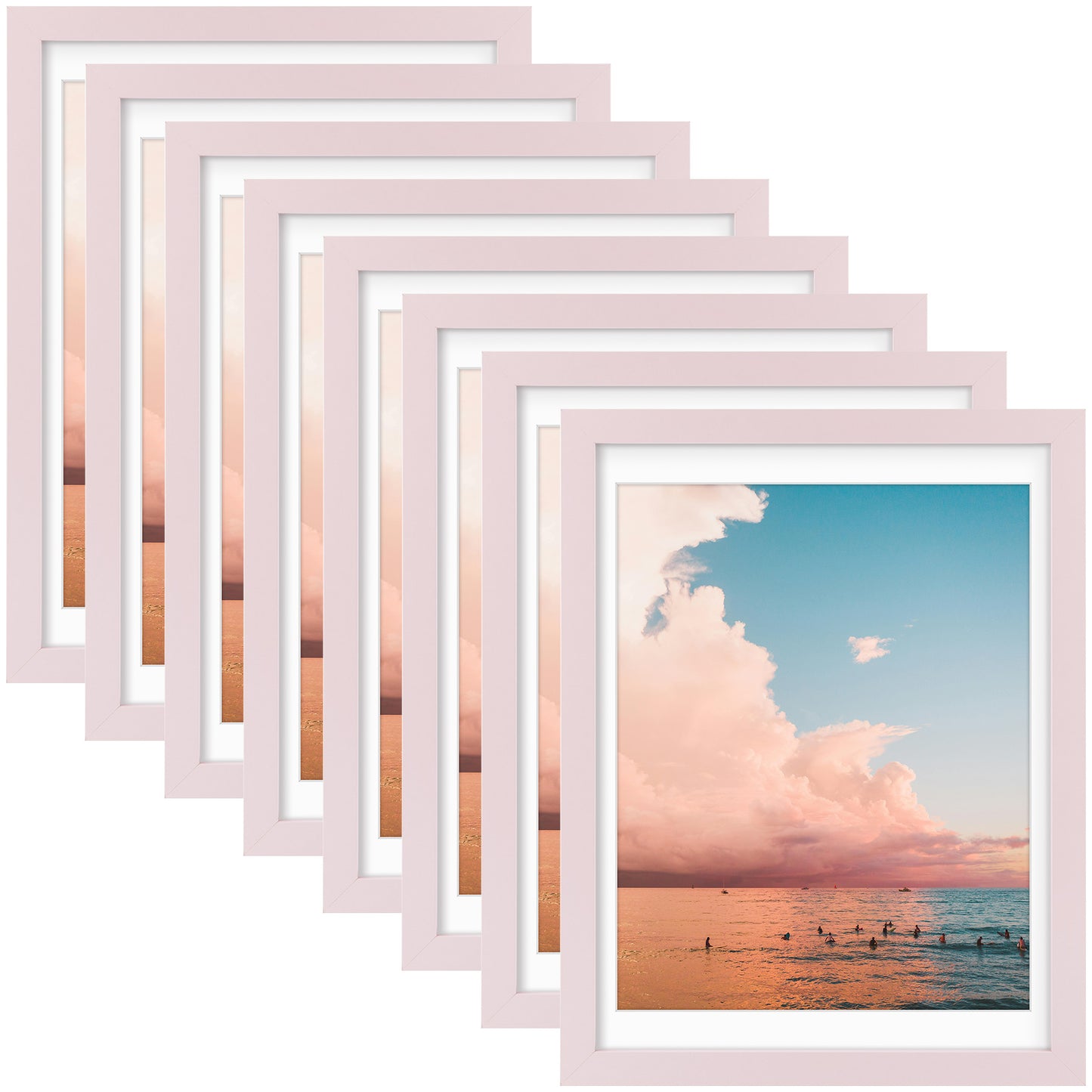 Frametory,12x16 Picture Frame for 11x14 Photo with White Mat and Plexiglass (8 Pack)