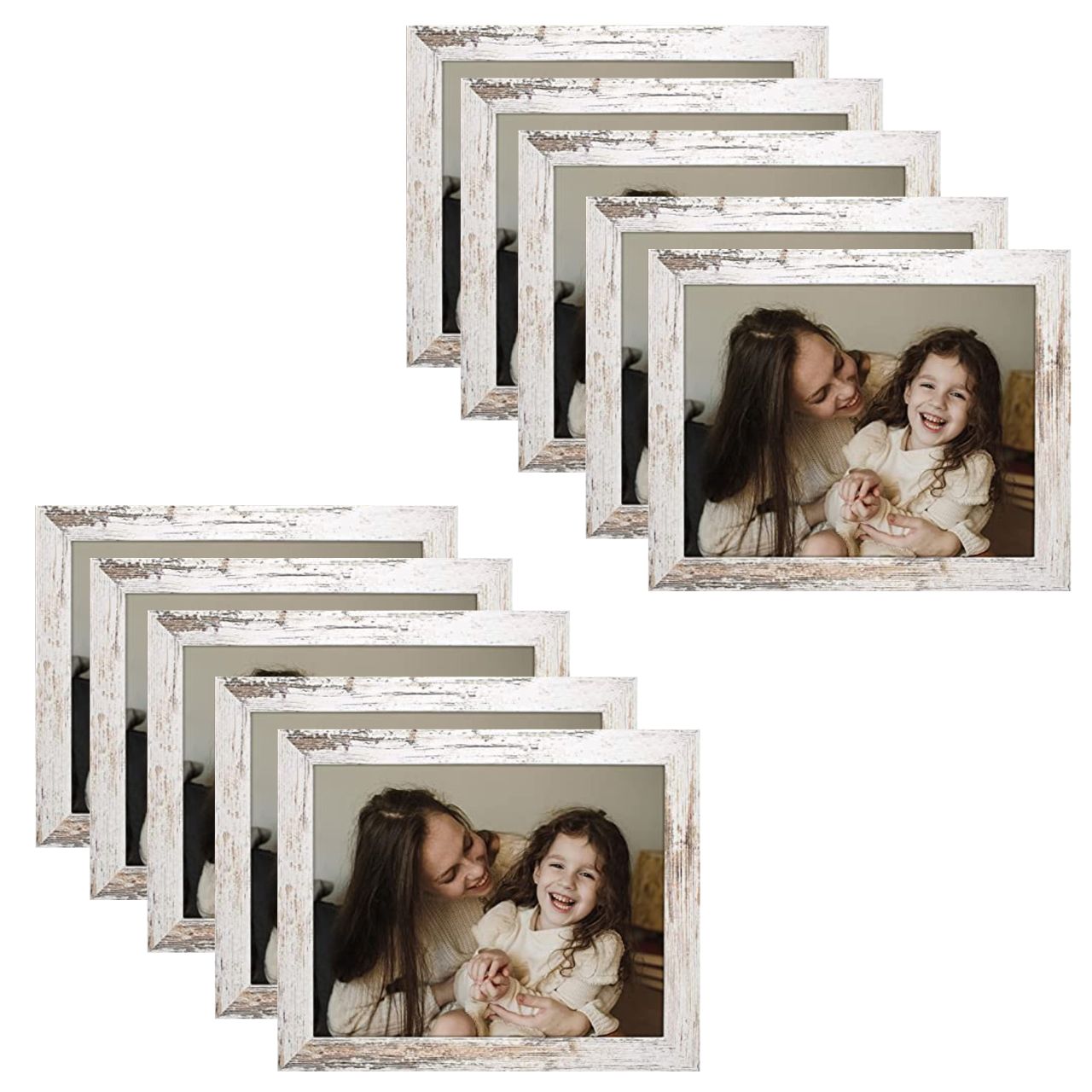 Frametory, 11x14 Photo Frame - White Grain Color, Wide Moulding Design - Sawtooth Hanger, Back Turn Buttons - Wall Display - For Pictures, Events, Decoration (10 Pack)