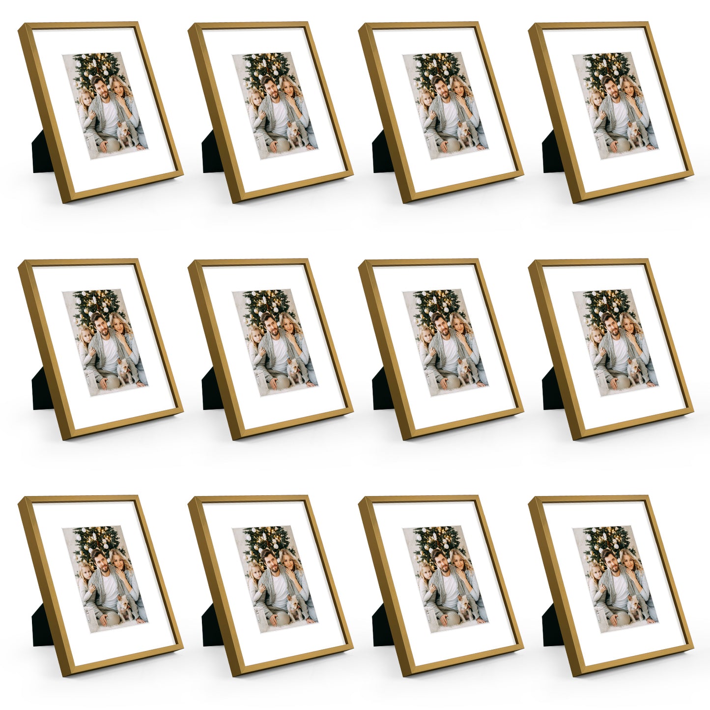 Clearance 8x10 Aluminum Picture Frame Displays 5x7 Photos with White Mat and Real Glass Bronze（12 Pack）