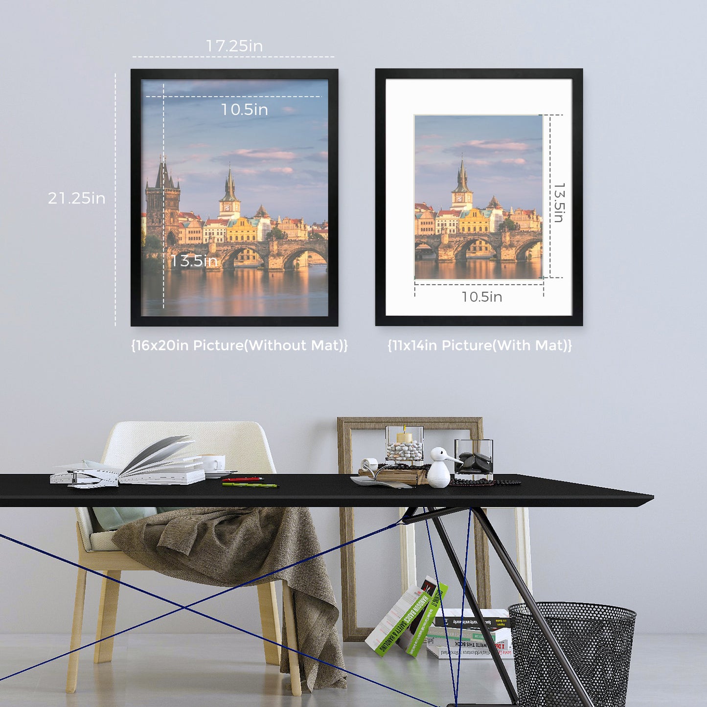 16x20 Black MDF Picture Frame for 11x14 Photo with White Mat