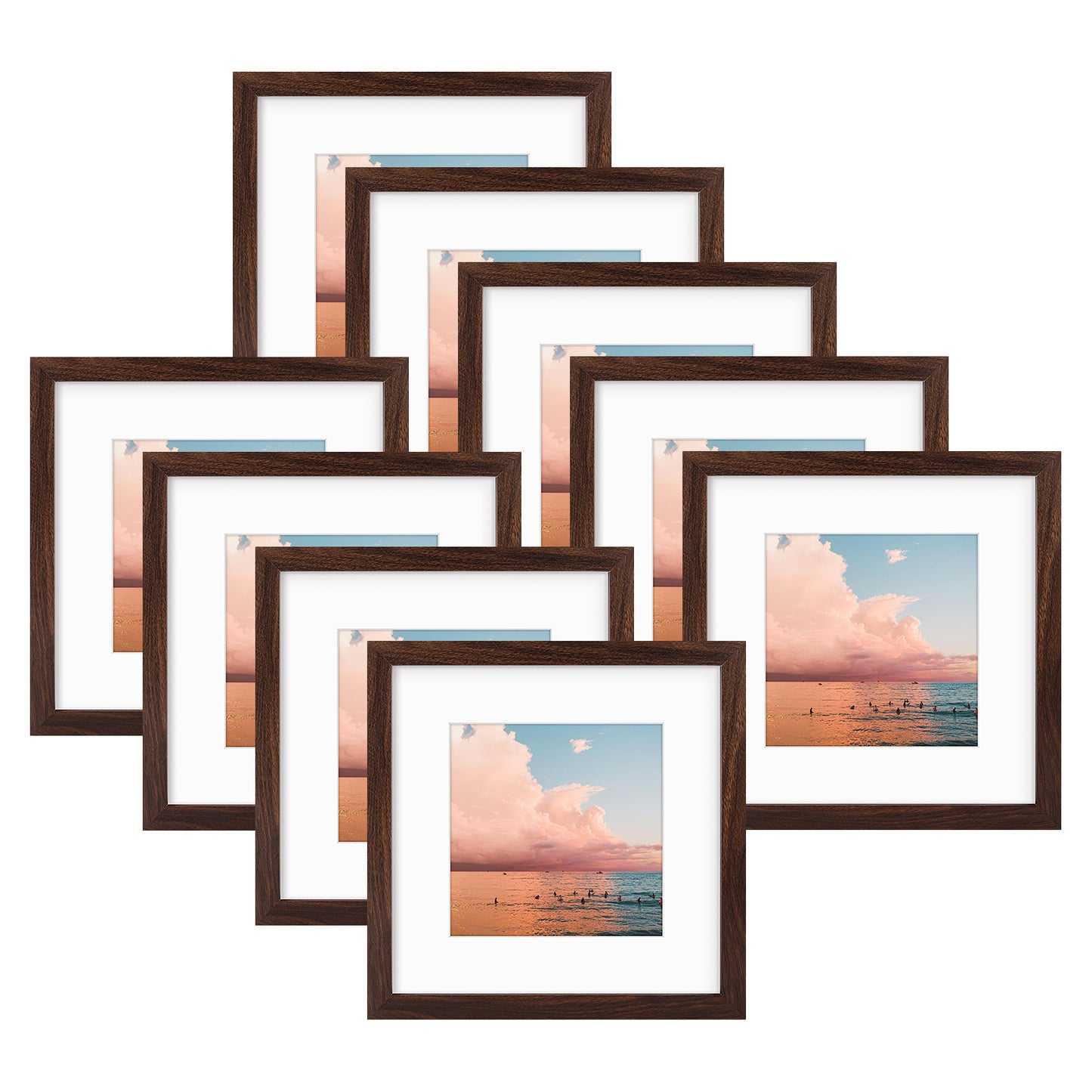 Frametory, 12x12 Picture Frame with White Mat for 8x8 Photo (9 Pack)