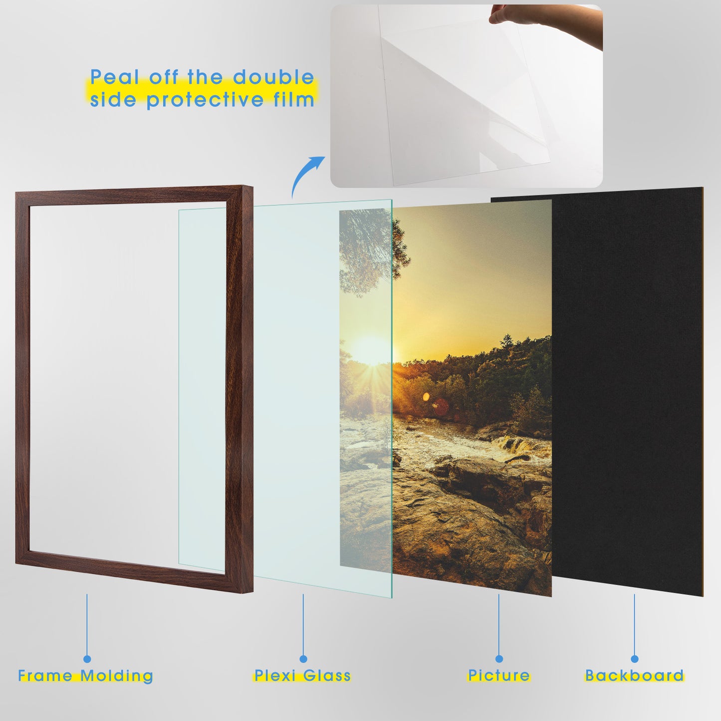 Frametory,12x16 Picture Frame for 8.5x11 Photo with White Mat and Plexiglass (8 Pack)