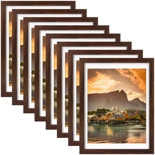 Frametory,12x16 Picture Frame for 11x14 Photo with White Mat and Plexiglass (8 Pack)