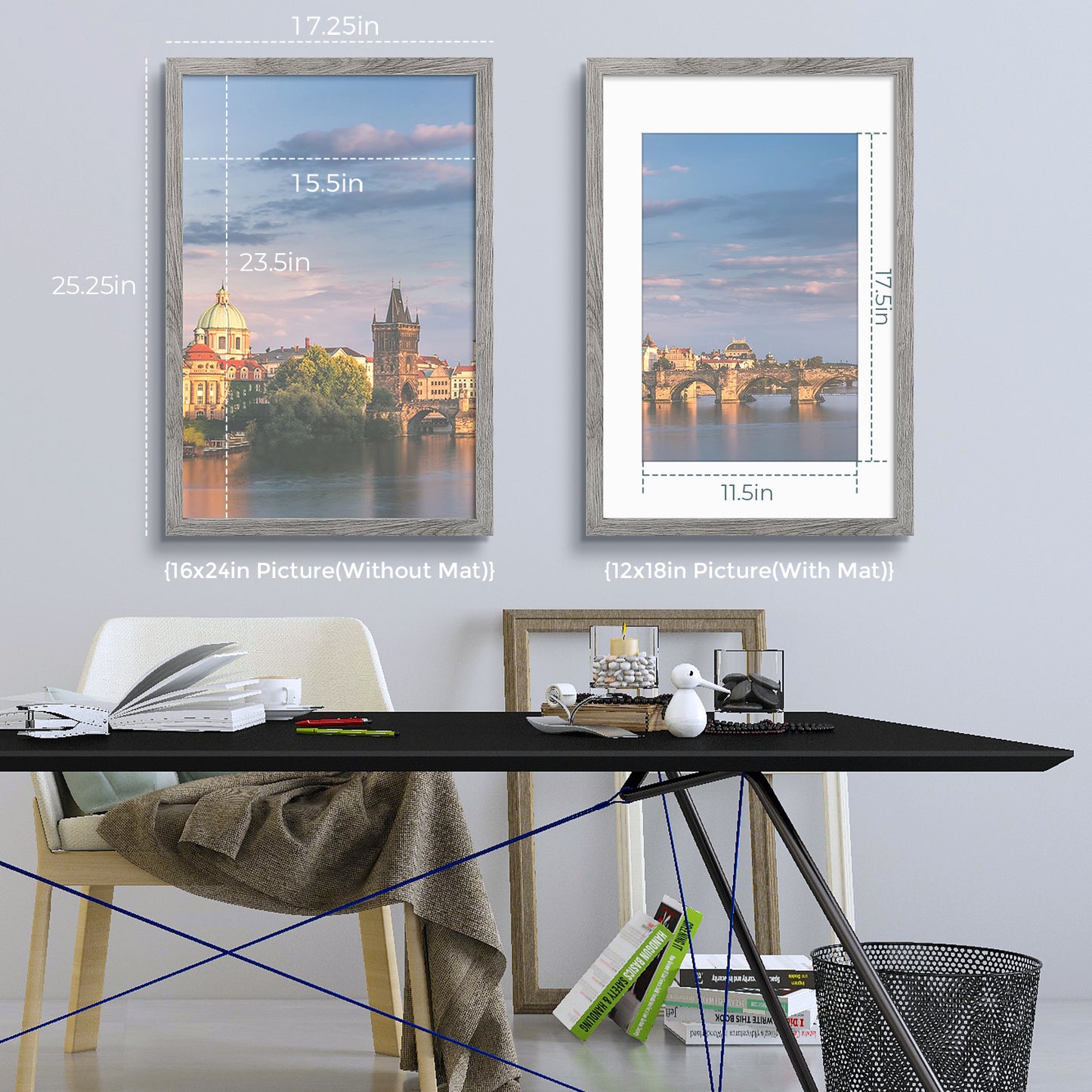 Frametory,16x24 Picture Frame for 12x18 Photo with White Mat and Real Glass (6 Pack)