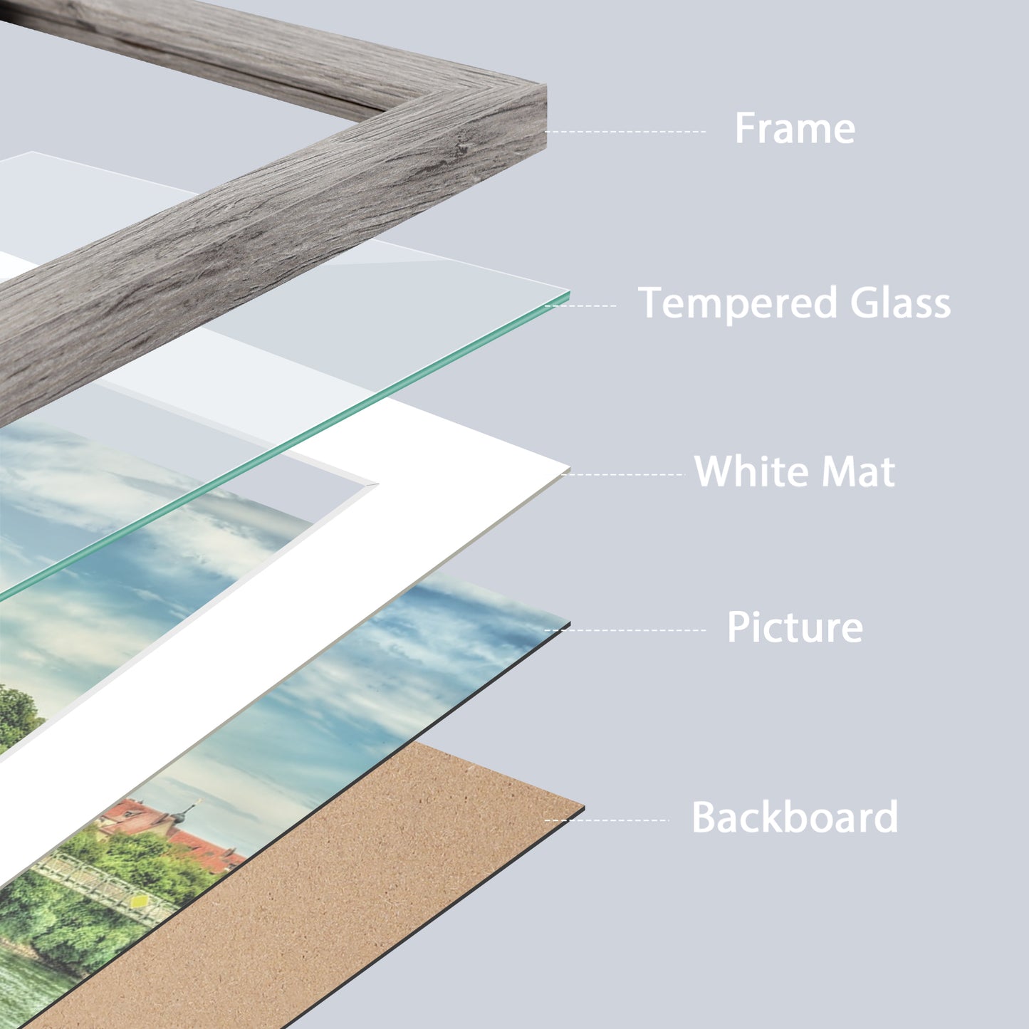 Frametory,16x24 Picture Frame for 12x18 Photo with White Mat and Real Glass (6 Pack)