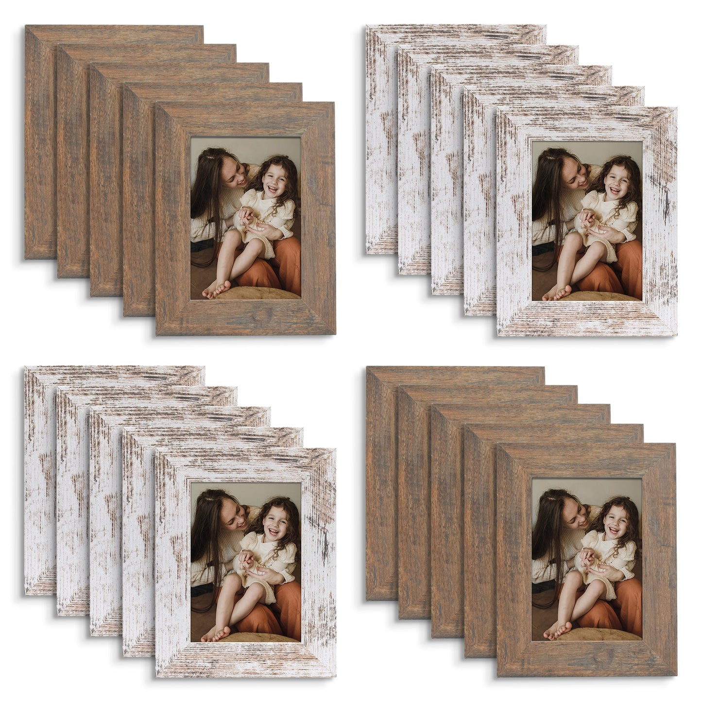 Clearance 5x7  MDF Picture Frame Retro Brown and Distressed White (20 Pack)