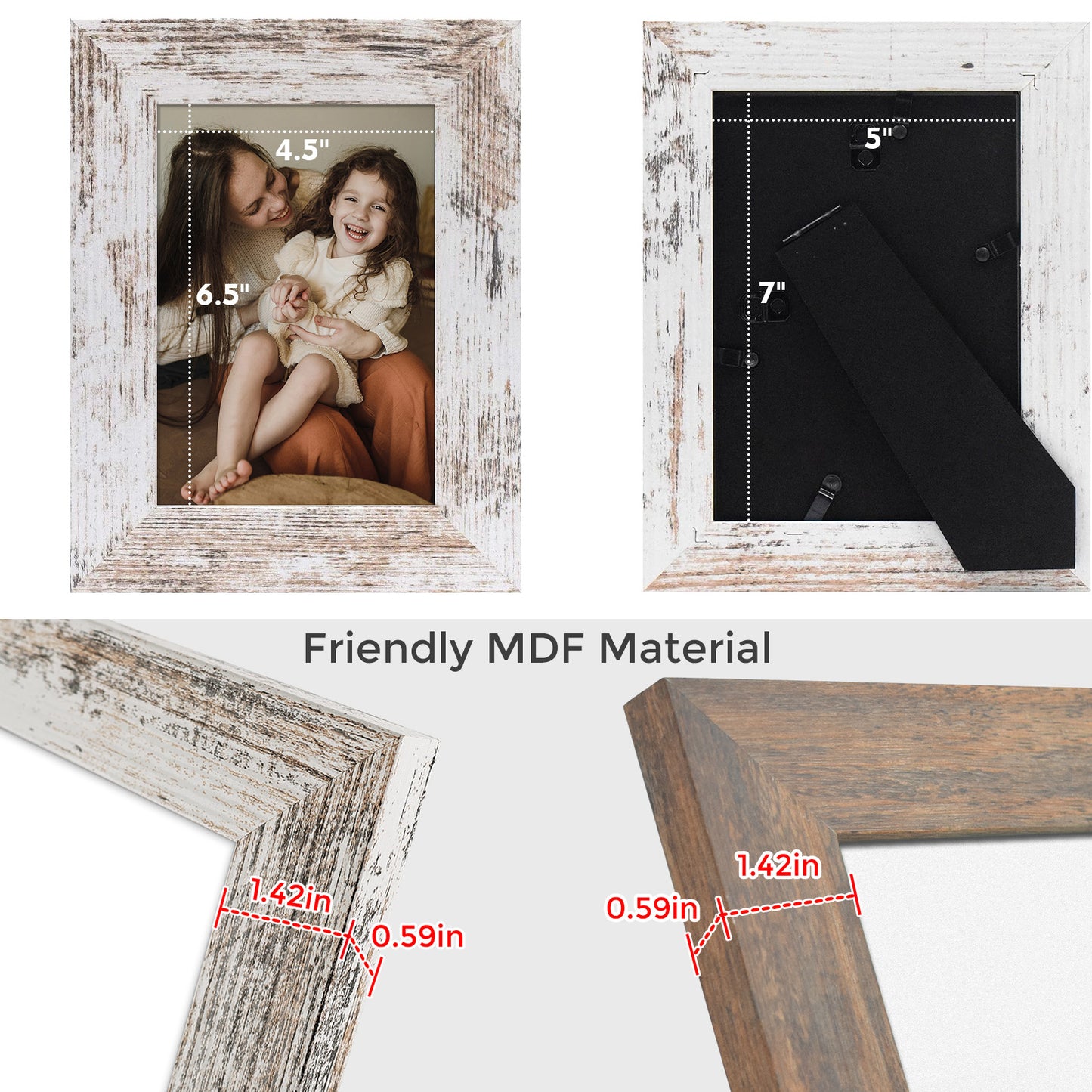 Clearance 5x7  MDF Picture Frame Retro Brown and Distressed White (20 Pack)