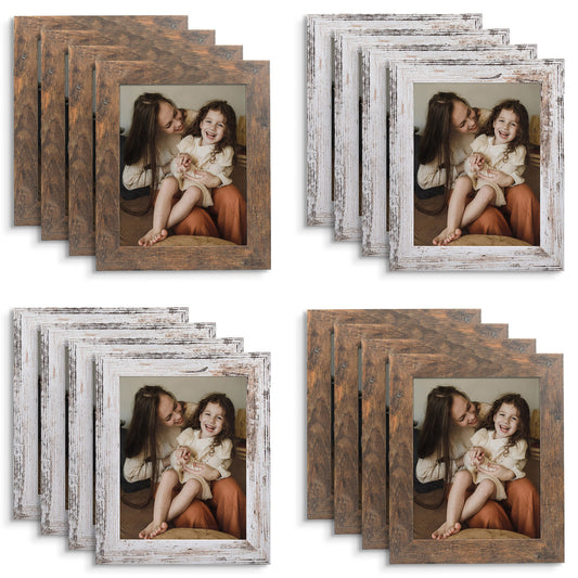 Clearance 8x10 MDF Picture Frame Retro Brown and Distressed White (16 Pack)