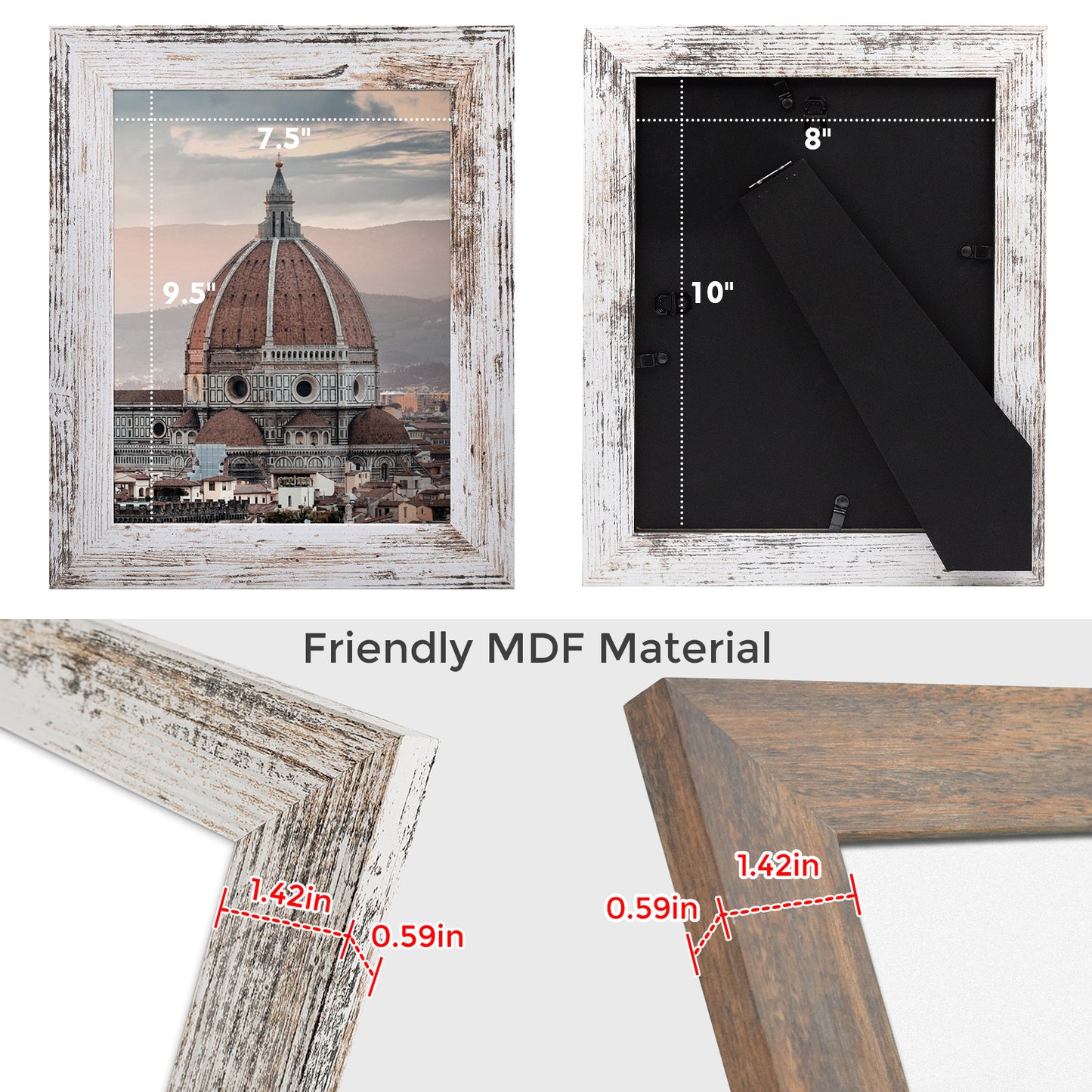 Clearance 8x10 MDF Picture Frame Retro Brown and Distressed White (16 Pack)