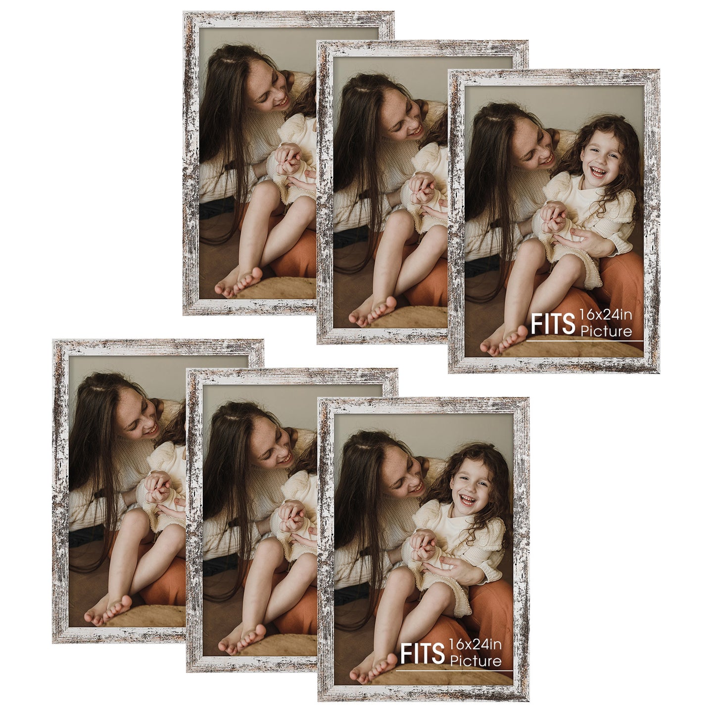 Clearance 16x24 Picture Frame with Plexiglass Distressed White (6 Pack)