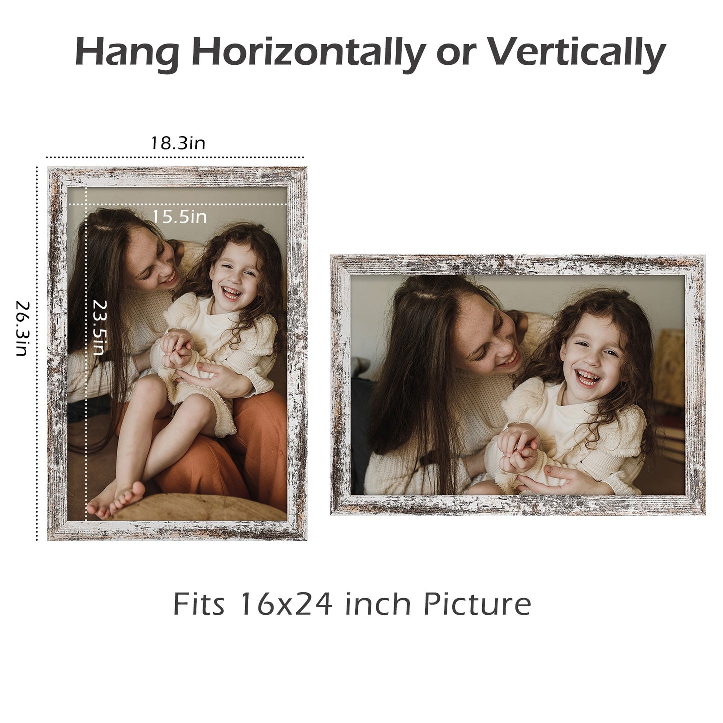 Clearance 16x24 Picture Frame with Plexiglass Distressed White (6 Pack)
