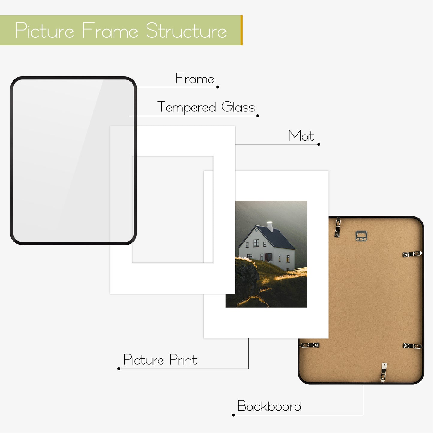 12x16 Aluminum Photo Frame for 8.5x11 Picture-Round Corner (6 Pack)