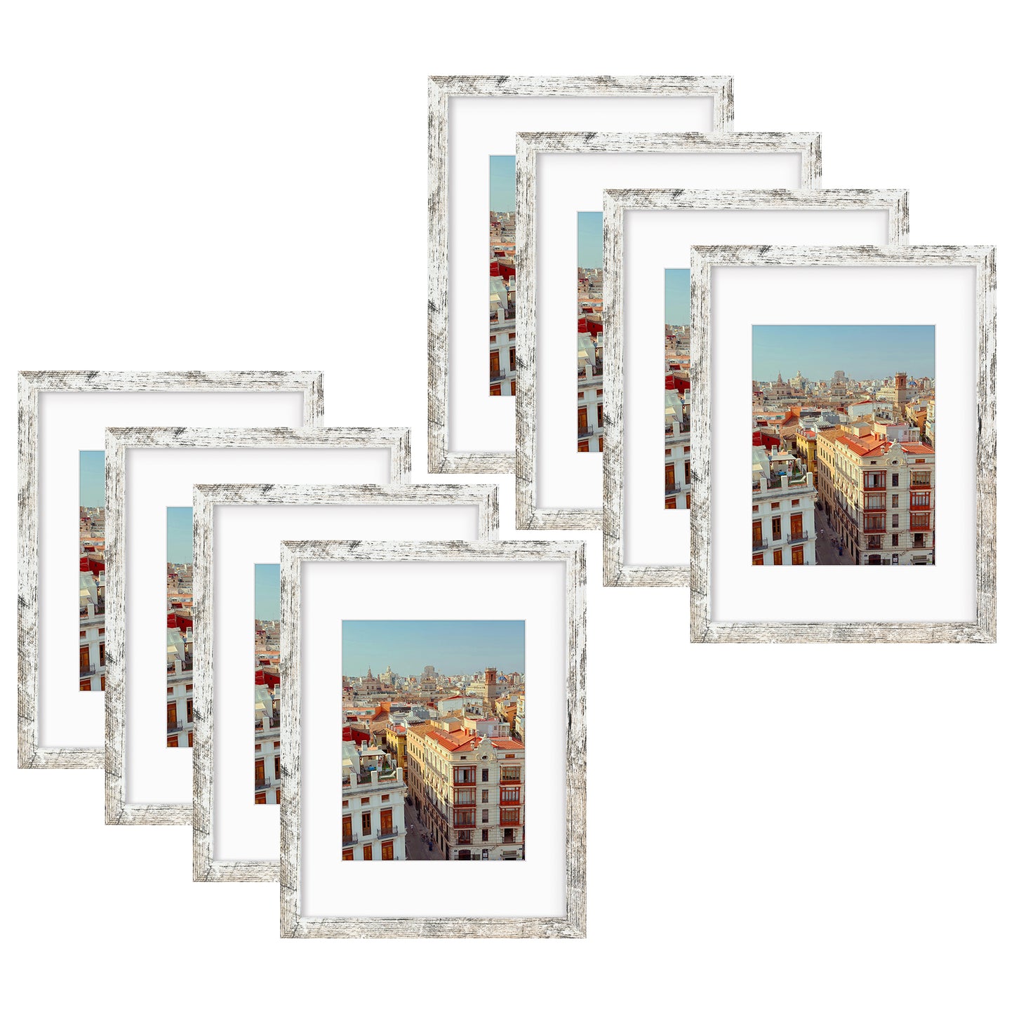 12x16 Distressed White Picture Frame for 8.5x11 Photo (8 Pack)
