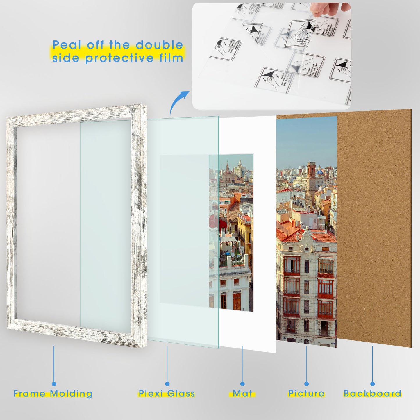 12x16 Distressed White Picture Frame for 8.5x11 Photo (8 Pack)