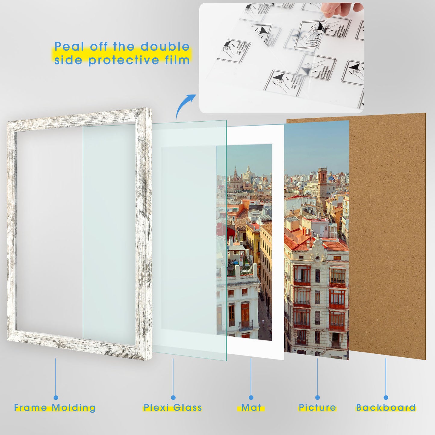 12x16 Distressed White Picture Frame for 11x14 Photo (8 Pack)