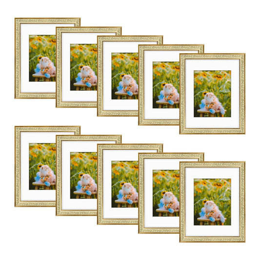 Frametory,11x14 Picture Frame for 8x10 Photo Antique Gold (10 Pack)