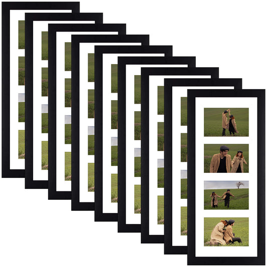 Clearance 8x20 Collage Picture Frame with White Mat Displays Four 4x6 Picture (9 Pack)
