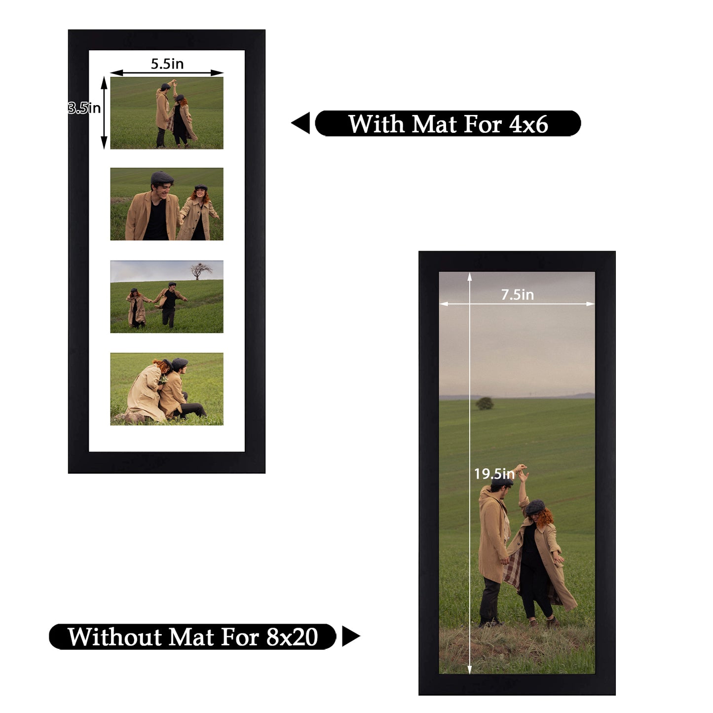 Clearance 8x20 Collage Picture Frame with White Mat Displays Four 4x6 Picture (9 Pack)