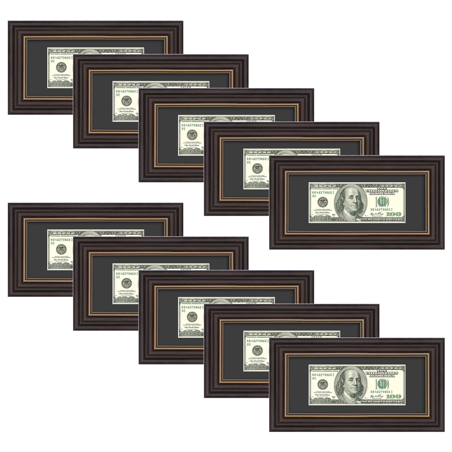 Frametory,Dollar Bill Frame with Black Mat or Hold 4x9 Business License (10 Pack)