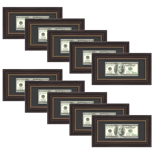 Frametory,Dollar Bill Frame with Black Mat or Hold 4x9 Business License (10 Pack)