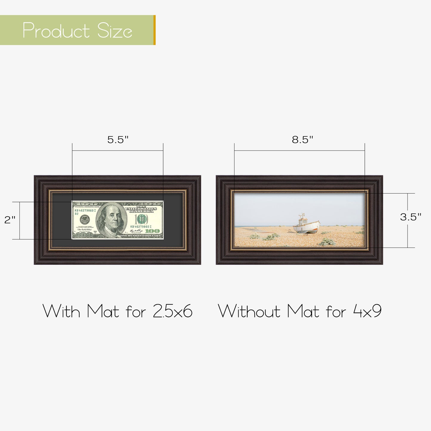 Frametory,Dollar Bill Frame with Black Mat or Hold 4x9 Business License (10 Pack)