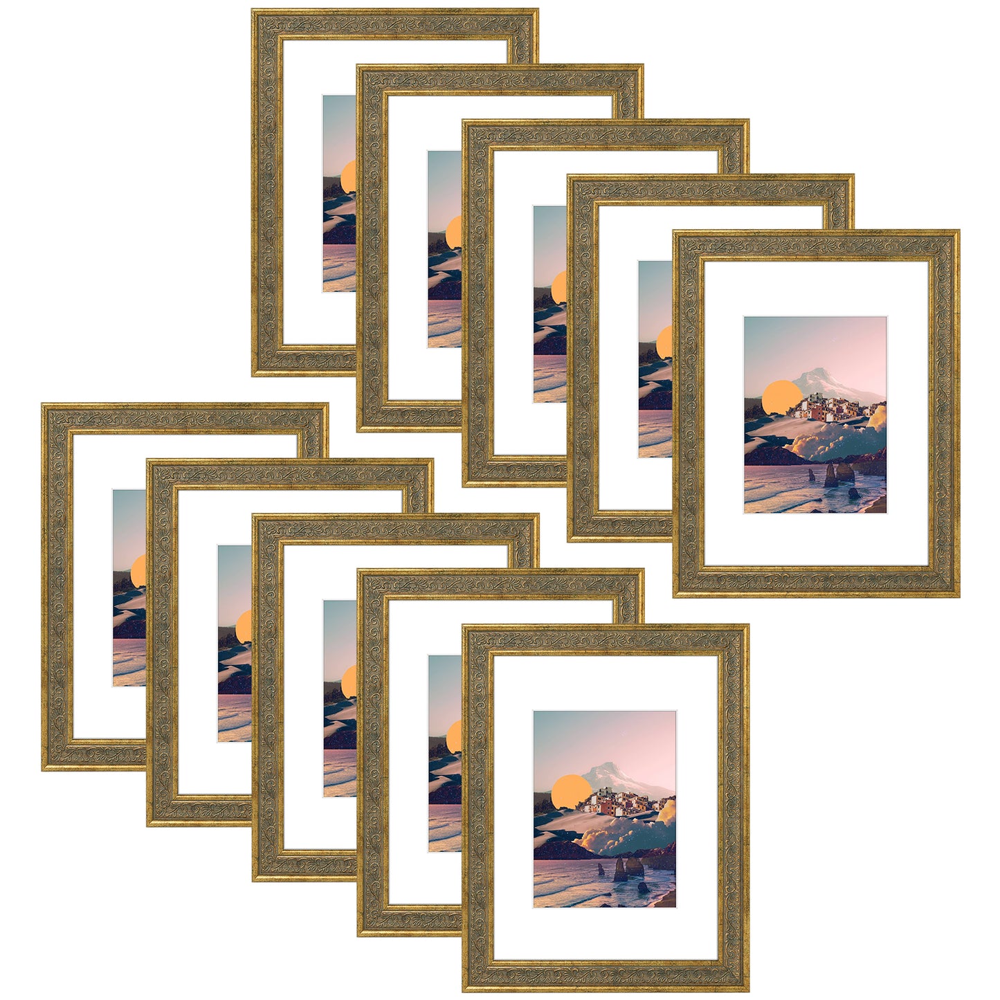 Frametory,9x12 Picture Frame with White Mat for 6x8 Picture (10 Pack)