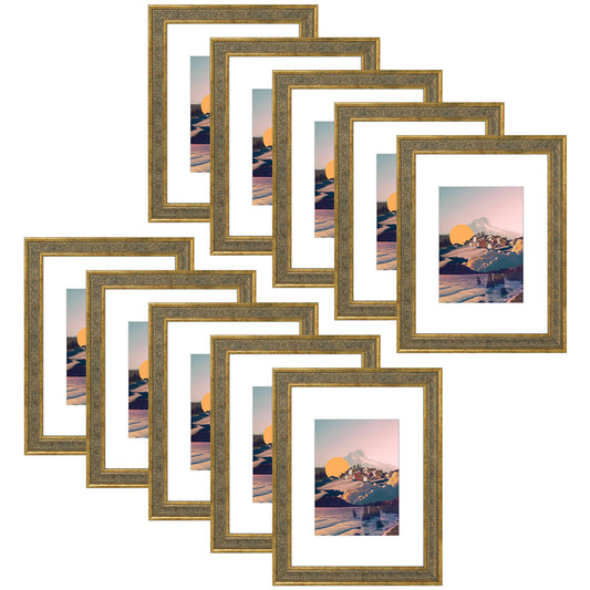 Frametory,9x12 Picture Frame with White Mat for 6x8 Picture (10 Pack)