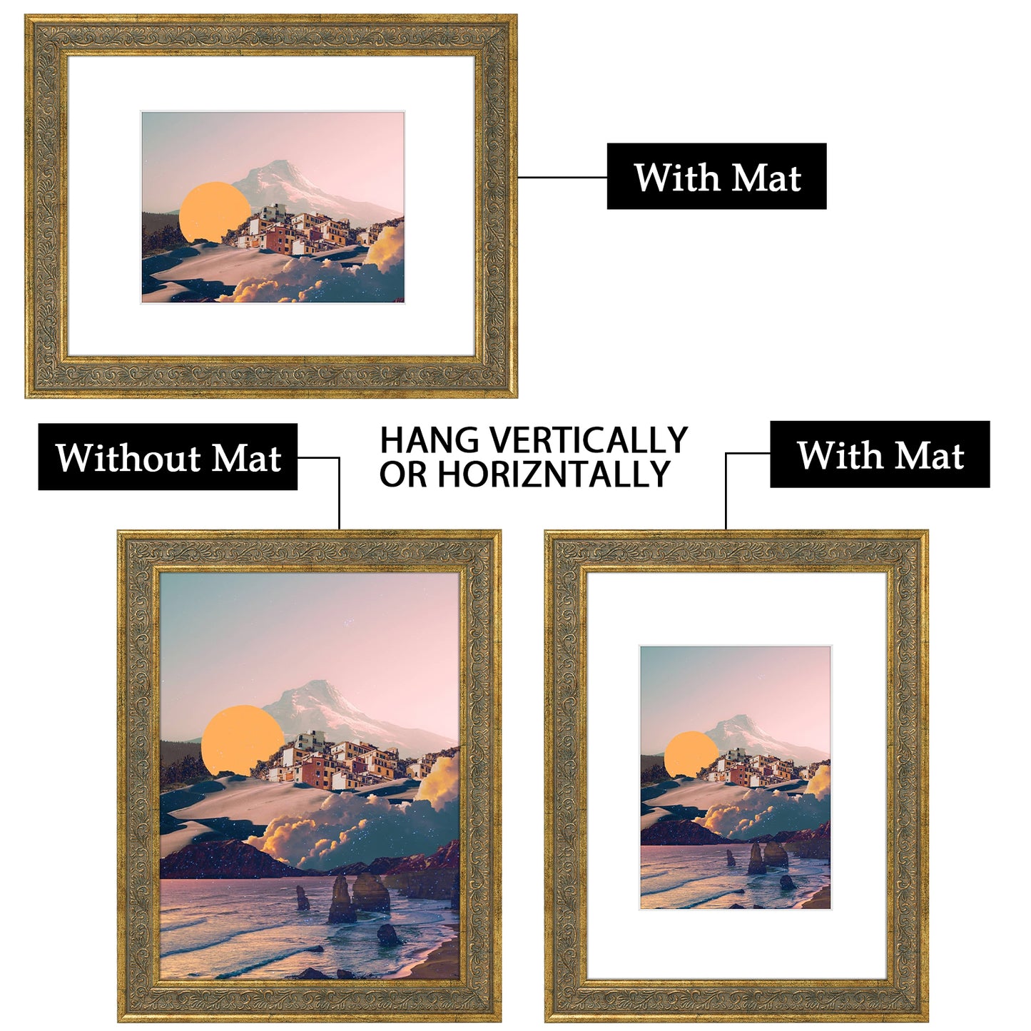 Frametory,9x12 Picture Frame with White Mat for 6x8 Picture (10 Pack)