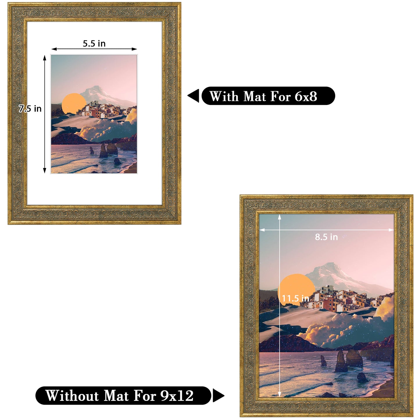 Frametory,9x12 Picture Frame with White Mat for 6x8 Picture (10 Pack)