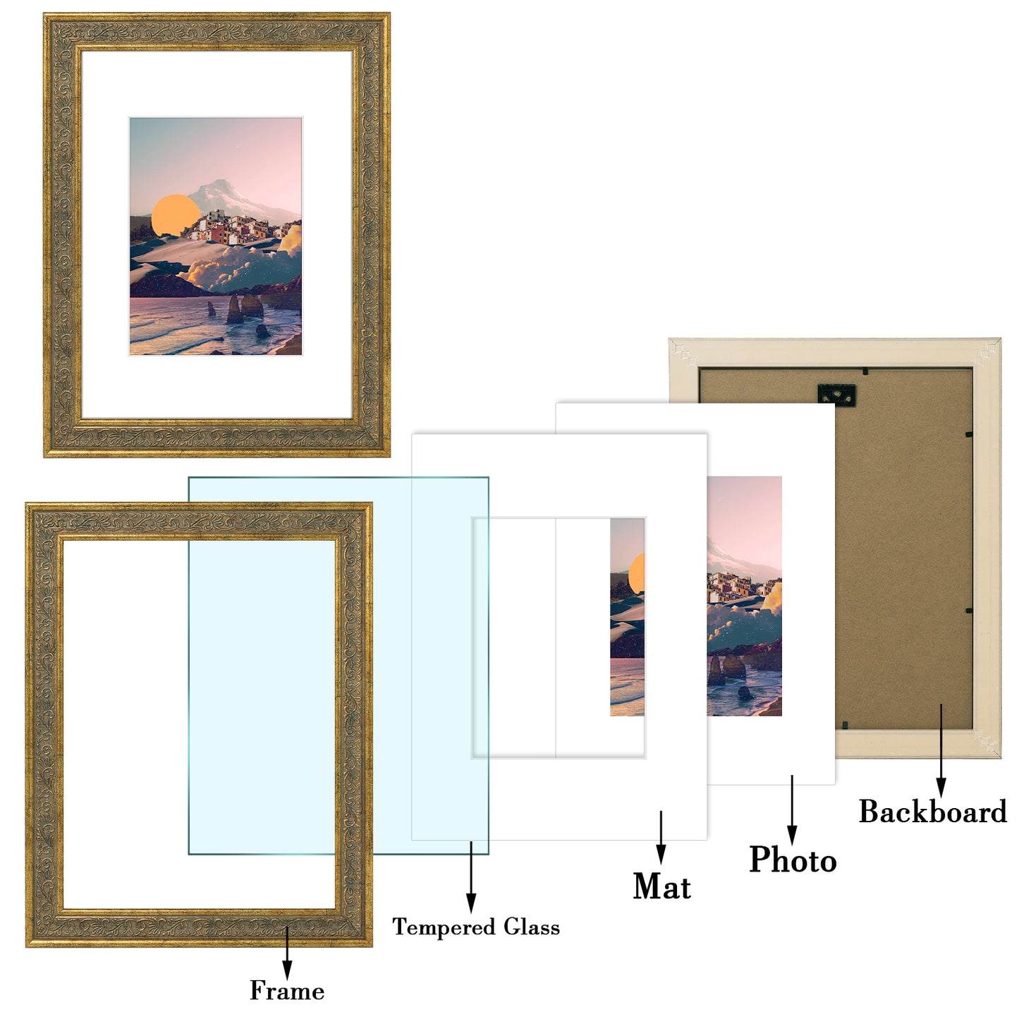Frametory,9x12 Picture Frame with White Mat for 6x8 Picture (10 Pack)