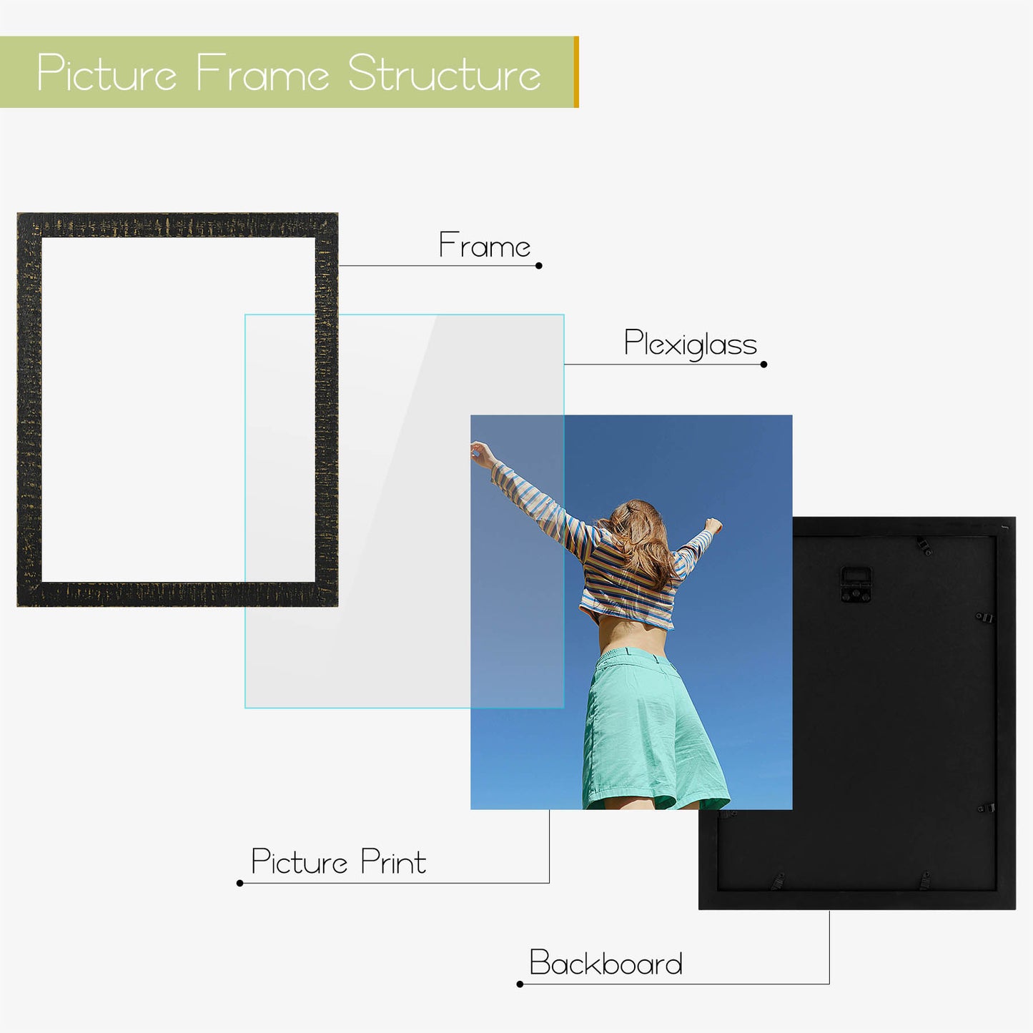 Frametory,11x14 Wood Frame with Plexiglass (10 Pack)