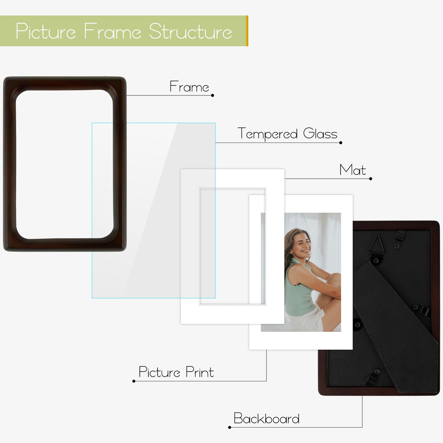 4x6 Picture Frame For 3x5 Photos with Round Corners Dark Brown(6 Pack)