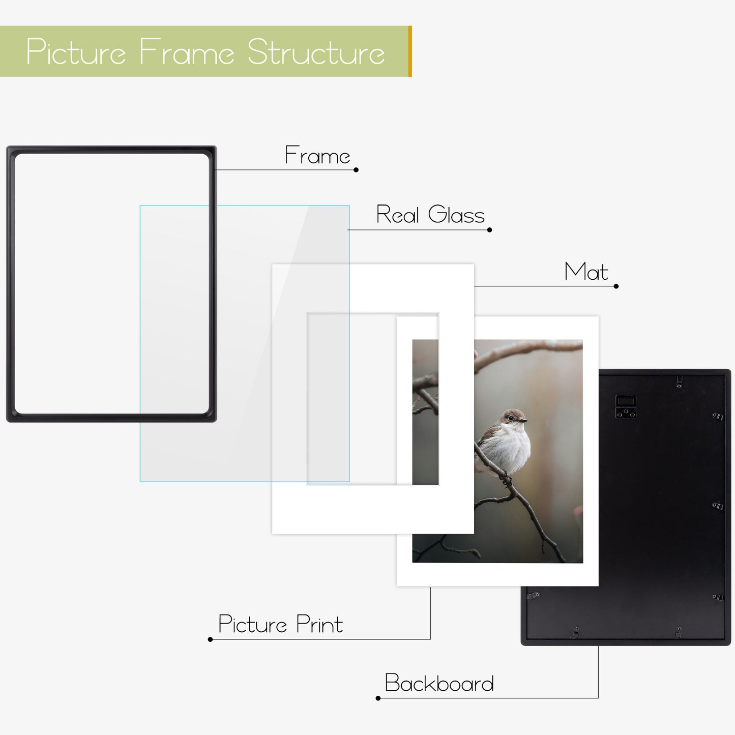 Clearance Rounded Corner 12x16 Wood Picture Frame For 8.5x11 Photos (6 Pack)