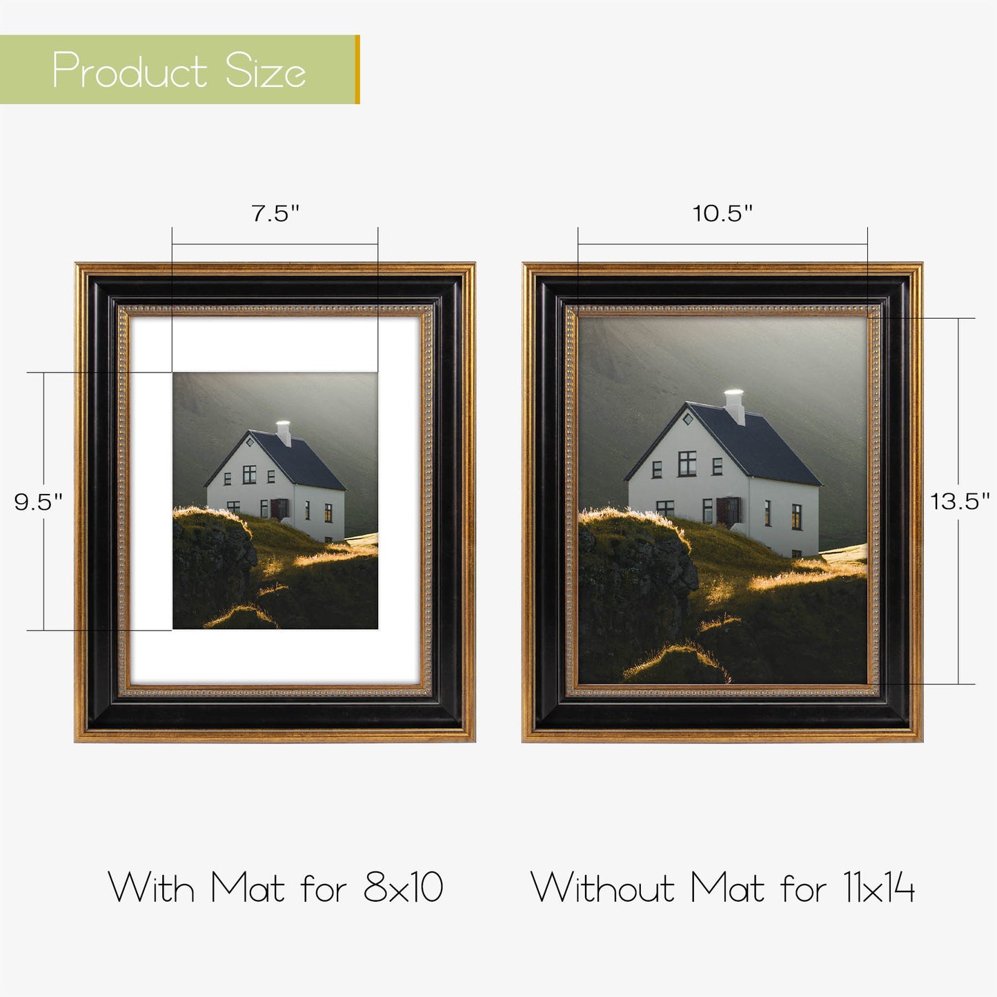 Frametory,11x14 Photo Frame with White Mat for 8x10 Picture Ornate Gold/Black (10 Pack)